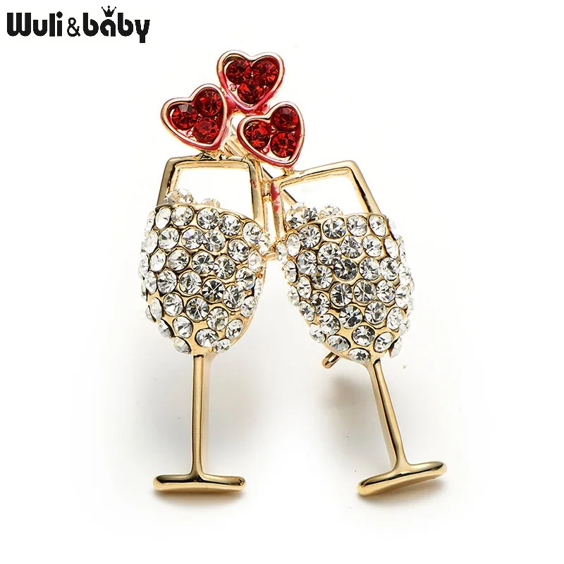 

Full Rhinestone Alloy Cups Brooch Men Women's Metal Red Crystal Couple Cups Weddings Banquet Brooch Pins Christmas Gifts
