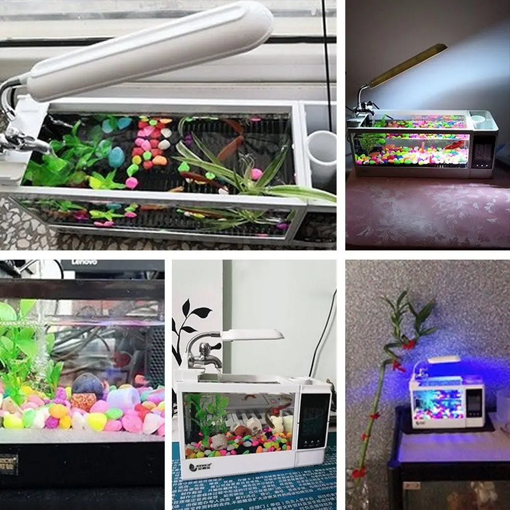 

Mini Betta Fish Tanks Aquarium LED Lighting Fish Tank with Pen Holder LCD Display Screen and Clock Mini Aquarium Pecera