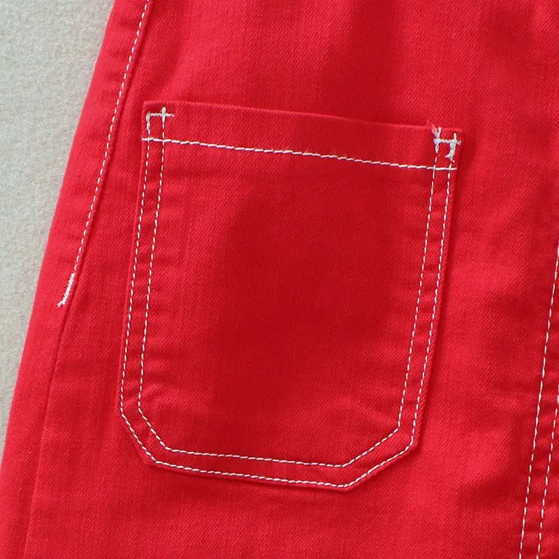 Красные джинсовые юбки женские летние однобортные юбки с большими карманами неправильной длины прямые короткие джинсовые юбки 26009
