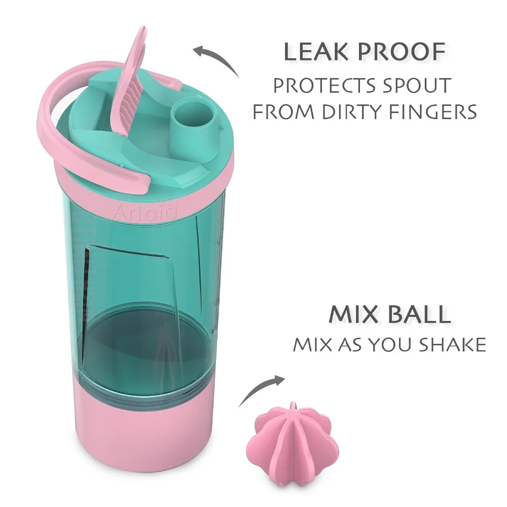 720ml/25oz Motivational Fitness Workout Sports Protein Shaker Water Bottle Whisk and Mix Ball Storage Box Whey BPA Free