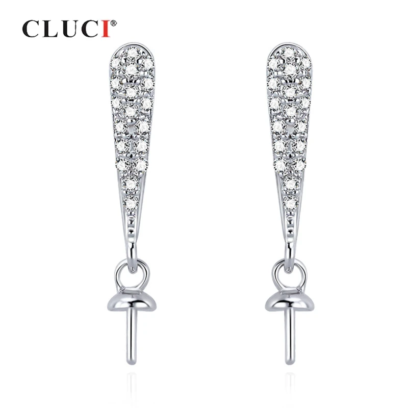 

CLUCI Real Silver 925 Zircon Pearl Earring Mounting for Women Wedding Simple Sterling Silver Jewelry Luxury Stud Earring SE127SB