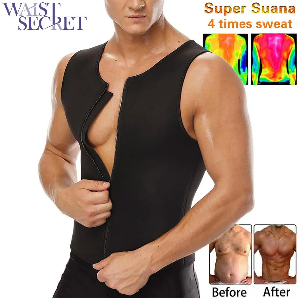 HEXIN Men Sweat Vest Hot Neoprene Waist Trainer Weightloss Corset Body Shaper Zipper Sauna Tank Top Workout Shirts XS-3XL