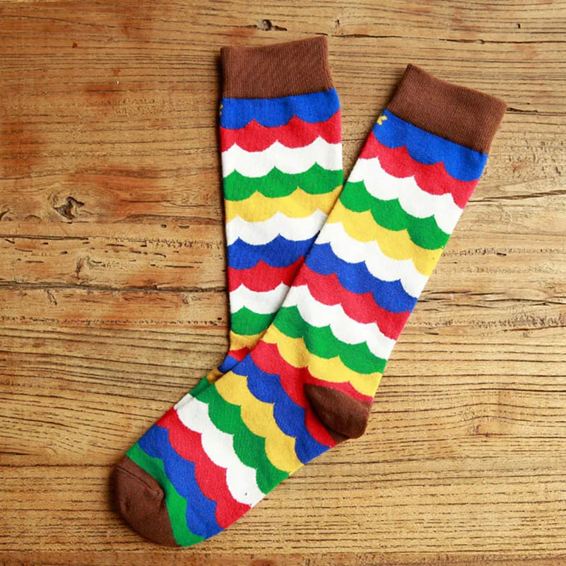 5 пар, женские носки, удобные, дышащие, милые, длинные носки, Харадзюку Забавный робот, Осень-зима, хлопковые, прочные носки для девочек - Цвет: E color Striped