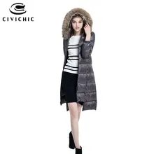 Civichic высокое качество женские енота меховой воротник Подпушка куртка Тонкий длинный Зимнее пальто с капюшоном леди нерегулярные мягкие Гага Подпушка одежда dc549