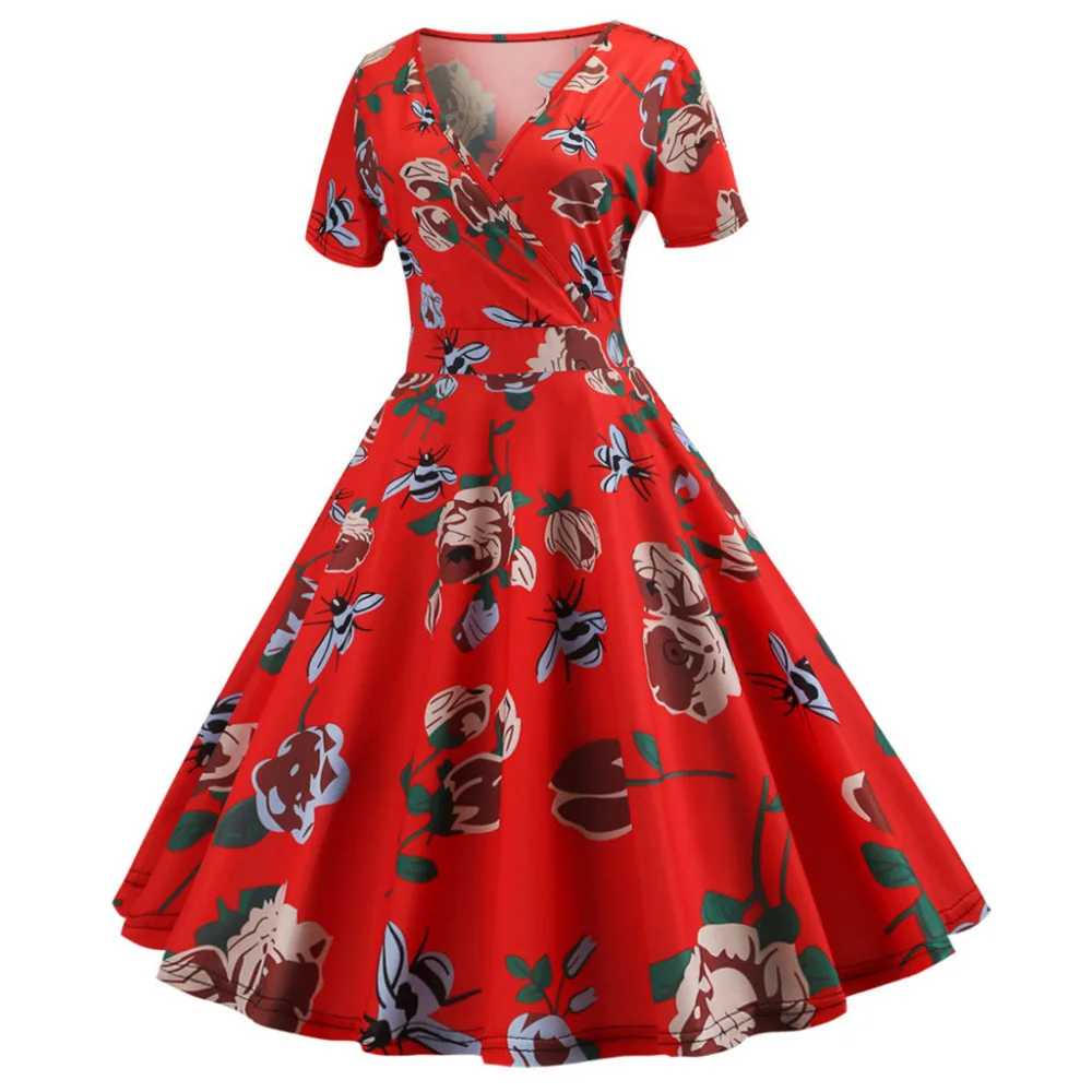 2019 Women's short-sleeved V-neck print summer beach dress long sexy beach dress plus size pretty new beach dress cover up 40J10 (2)