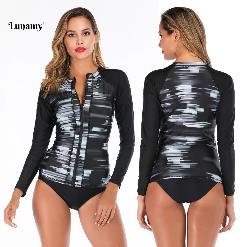Lunamy 2019 Mosaic Print Swimwear Women Tankini Two Piece Swimsuit Long Sleeves Rash Guards Padded Beachwear Bathing Suit Girls | Спорт и