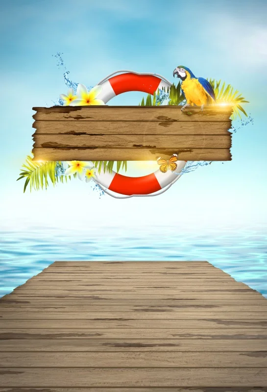 

Laeacco Bridge Seaside Swim Ring Plank Parrot Photography Backgrounds Customized Photographic Backdrops For Photo Studio