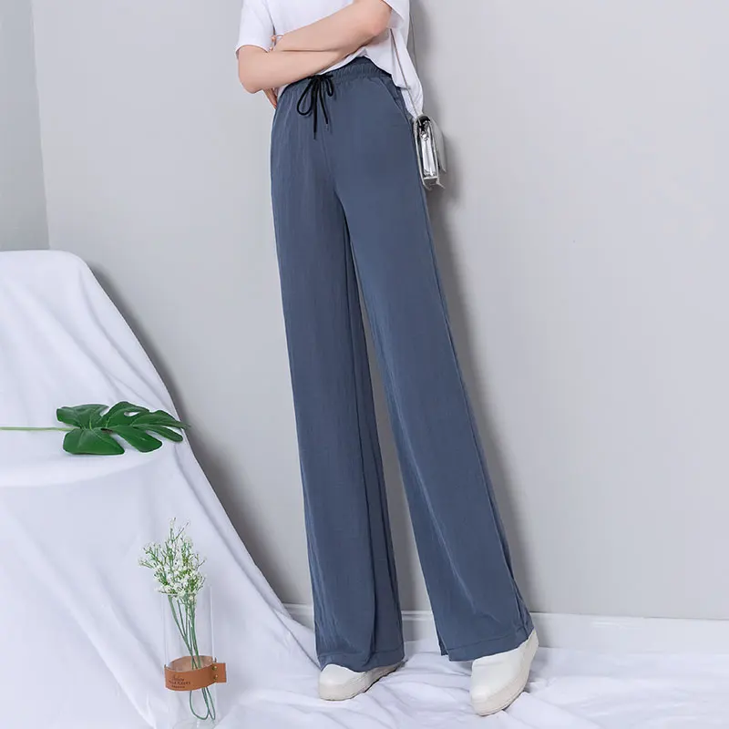 

2019 Summer Joggers Women High Waist Lace Up Full Length Running Pants Elastic Waist Sport Palazzo Pants Plus Size Sweatpants