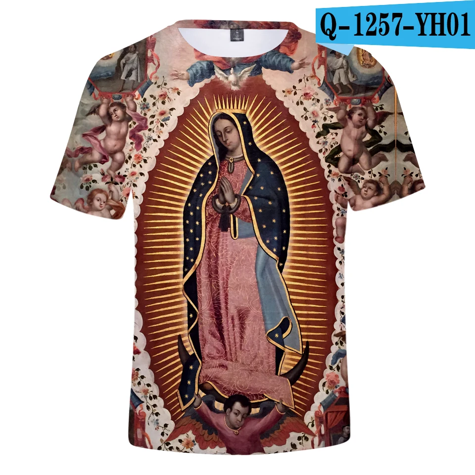 Our Lady of Guadalupe, 3D принт, летние футболки для женщин/мужчин, короткий рукав, круглый вырез, модные футболки, повседневные футболки размера плюс - Цвет: Q1257-YH01