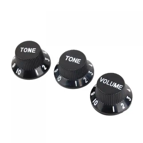 Set Of 3 Black Speed Volume Tone Knob W/ White Detail For Electric Pickup Guitar Accessories
