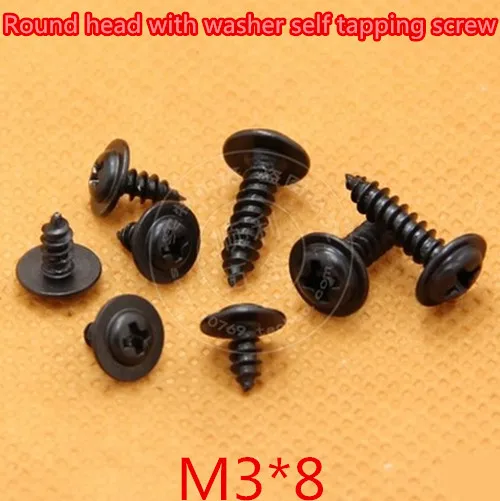 500pcs/lot M3*8mm 3mm Steel With Black Round Head With Washer Micro