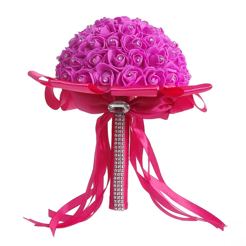 Ручной работы Свадебный букет Искусственные поролоновые розы цветок невесты Свадебный декор букета - Цвет: Hermosa Pink