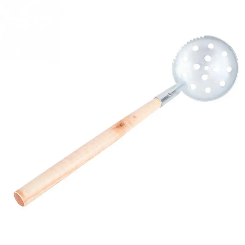 

Winter Fishing Ice Scoop Metal Ice Skimmer Toothed Scoop Wood Handle Angler Fishing Accessories