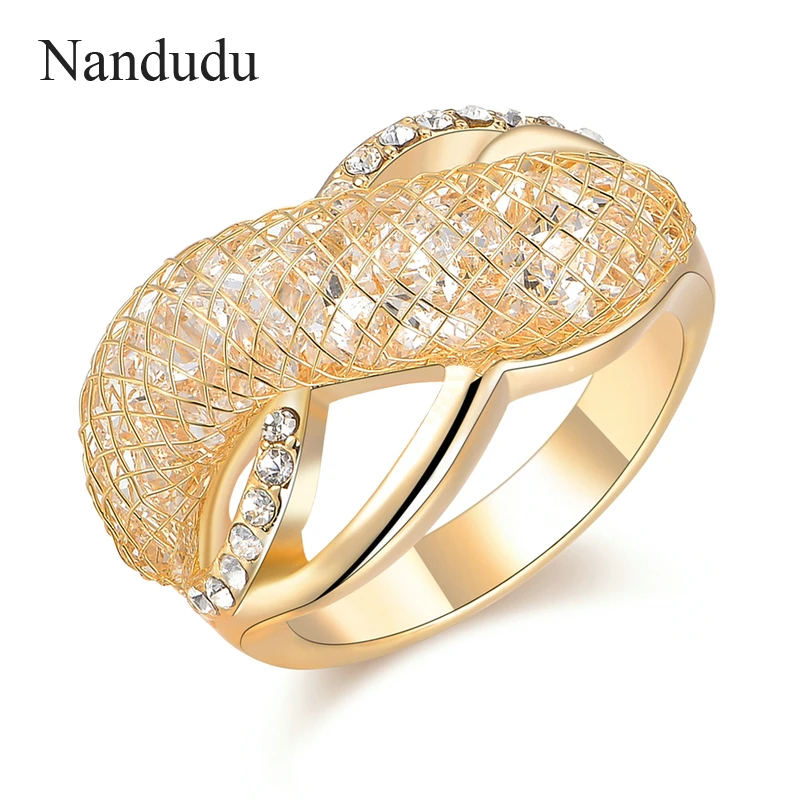 

Nandudu New Arrival Austrian Crystal Rings Fashion Lady Jewelry Accessory Gift Wire Mesh Net Inside Crystal Ring Gift R1207