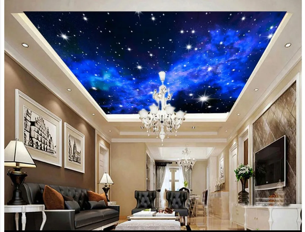 

3d photo wallpaper custom 3d ceiling wallpaper murals Mediterranean murals Blue sky stars living room ceiling murals decoration