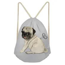 ThiKin 3D Pug Dog Printed Casual Unisex School Bag Women Drawstring Bags Female String Polyester Bag Carry on Bag 41*34cm