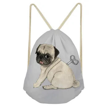 

ThiKin 3D Pug Dog Printed Casual Unisex School Bag Women Drawstring Bags Female String Polyester Bag Carry on Bag 41*34cm