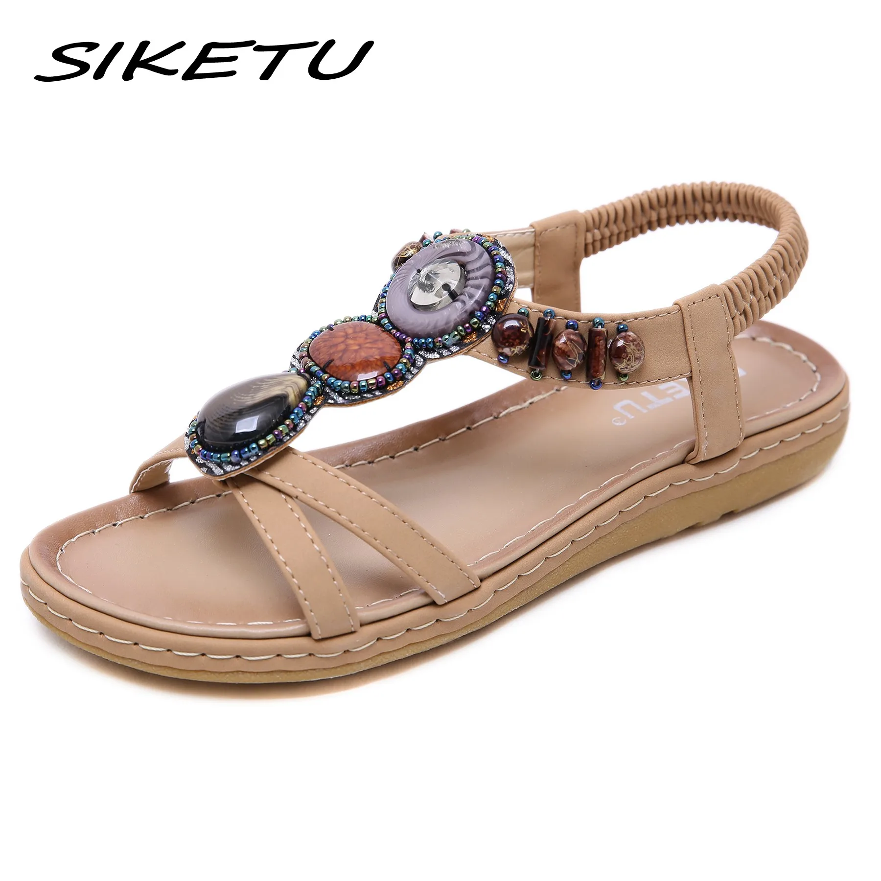 

SIKETU 2019 Summer Women Flat Bohemia Boho Sandals Shoes Woman Casual Sandals String Bead Ethnic Beach Sandals Plus size 35-42