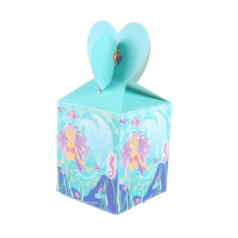

6pcs/lot New arrive Lovely Mermaid Candy Box Birthday Party Decoration Baby Shower Kids Favors Mermaid Gift paper bag Supplies
