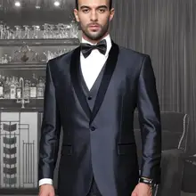 Итальянские костюмы для жениха темно-синего цвета на заказ черная куртка с лацканами на одной пуговице+ брюки+ галстук+ жилет мужские смокинги для свадебных женихов