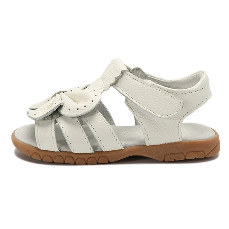 New Summer Children Sandals for Girls Genuine Leather Bowtie Princess Shoes Kids Beach Sandals Baby Toddler Shoes White