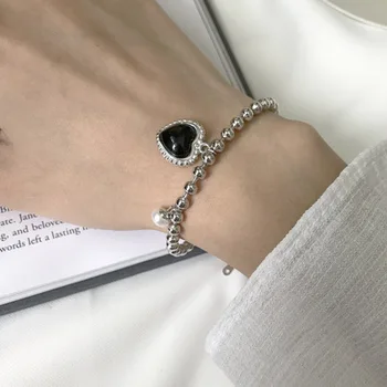 

S925 sterling silver Girl Heart Shape Bracelet Bangle Bileklik bransoletki damskie bracelet femme aretes