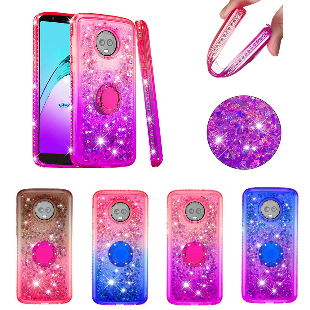 

Glitter Liquid Case For Motorola MOTO G6 G6plus ring holder diamond colorful shining Soft TPU Phone Case For MOTO E5play E5plus