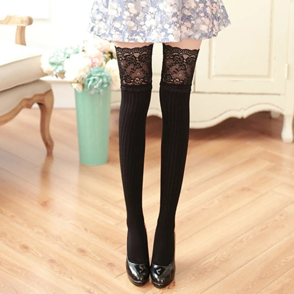 Fashion Winter Women Socking Over Knee Leg Warmer Soft Cotton Lace ...