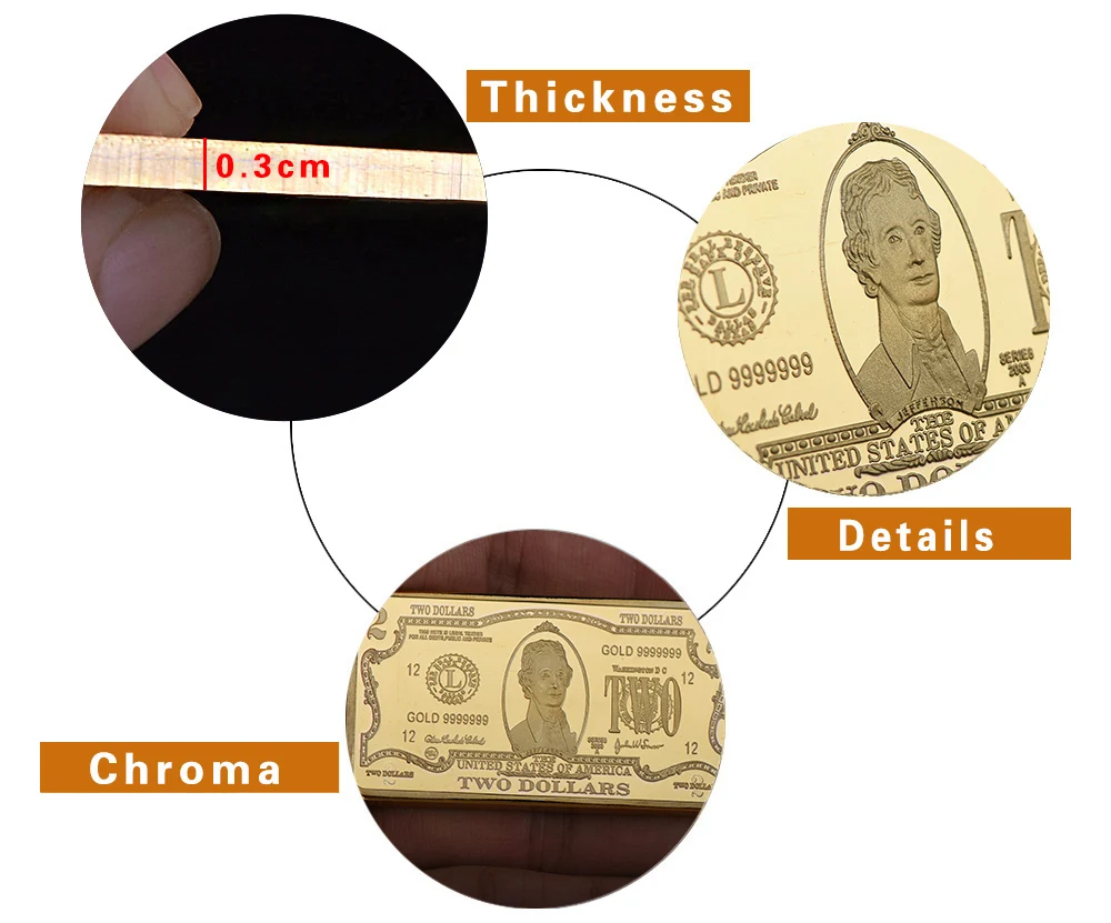 WR 2 доллара 24 к американские Золотые банкноты поддельные бар качество 999,9 США 2 доллара бумажные деньги золотые слитки металлические поделки для коллекции