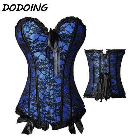 DODOING Women Steampunk Bodysuit Gothic Sexy Corsets Lace Up Plastic Boned Overbust Bustier Waist Cincher Body Shaper Corselet