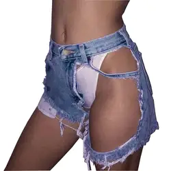 Для женщин короткие женские модные джинсы деним Шорты для Для женщин pantaloncini Donna 2018 большое отверстие талии девушки сексуальное Feminino