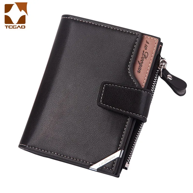 

men's wallet erkek don leather purse zipper wallet male porte monnaie homme triangle photo holder folding carteira masculina