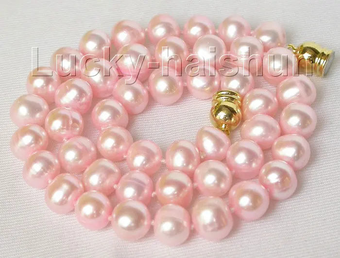 

Hot sale new Style >>>>>Genuine 17" 10mm pink round pearls necklace magnet clasp j8029