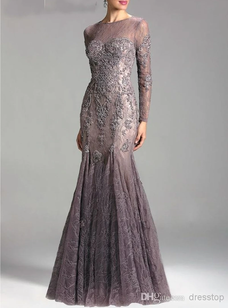 Evening Dress Long Sleeve Brown