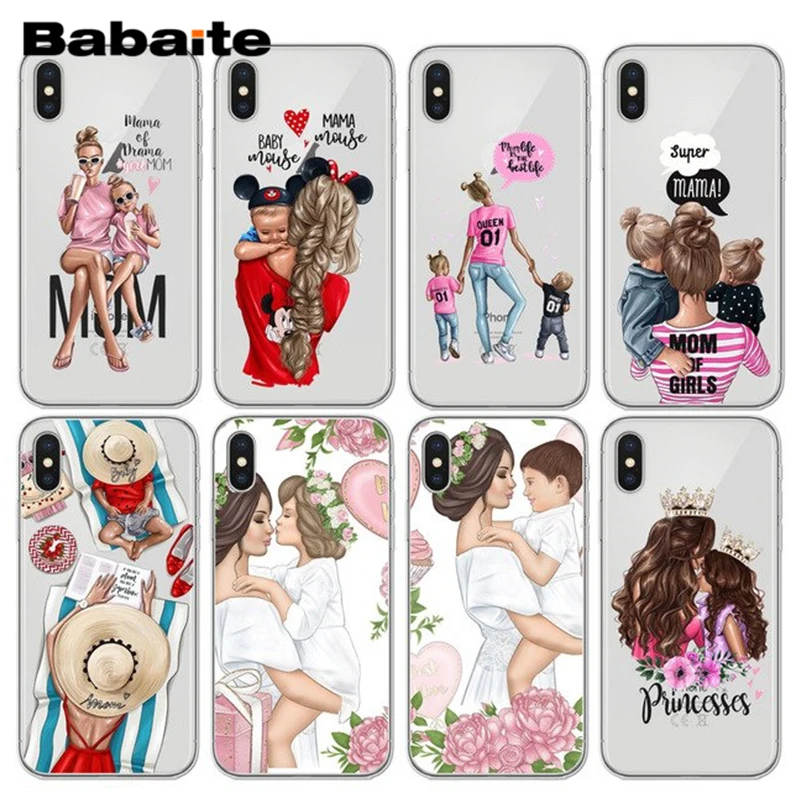 

Babaite Fashion Brown Hair Baby Mom Girl Case For iphone 11 Pro 11Pro Max X 8 7 6 6s Plus 5 5s SE Transparent Woman Phone