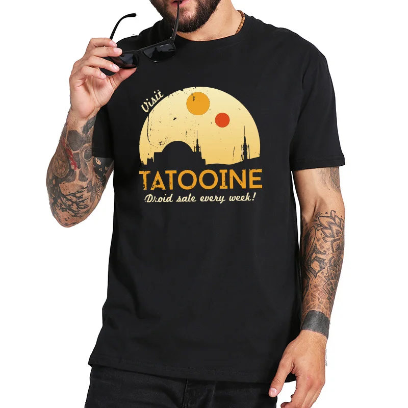 ЕС Размеры хлопковая футболка с принтом «Звездные войны» футболка tatooine удобный, вокруг шеи футболки