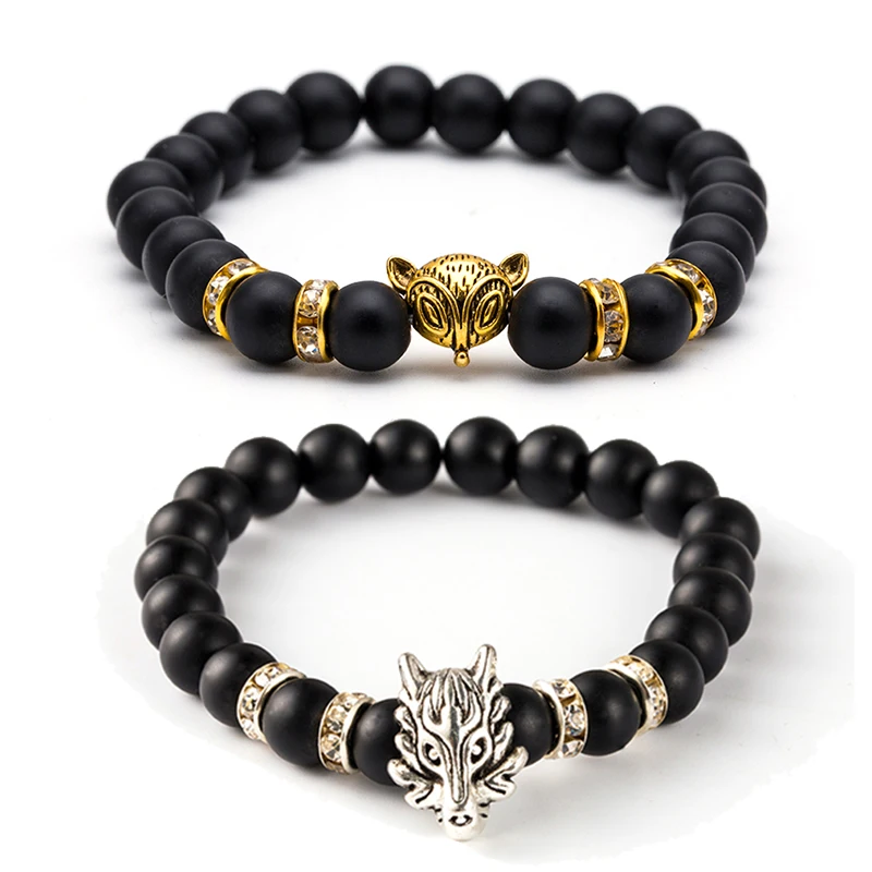 

Charm Natural stone Bead Bracelets for men Lucky Crystal Golden & Silver Dragon Fox Stone Men's Bracelets 2018 Hot sell