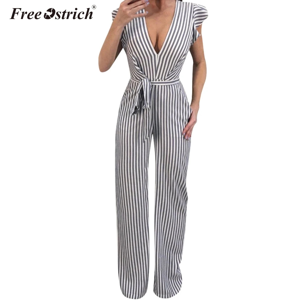 

Free Ostrich Jumpsuit Women 2019 Summer Women Summer Sleeveless Striped Halter Ruffle Sexy Plus Size Jumpsuit N30