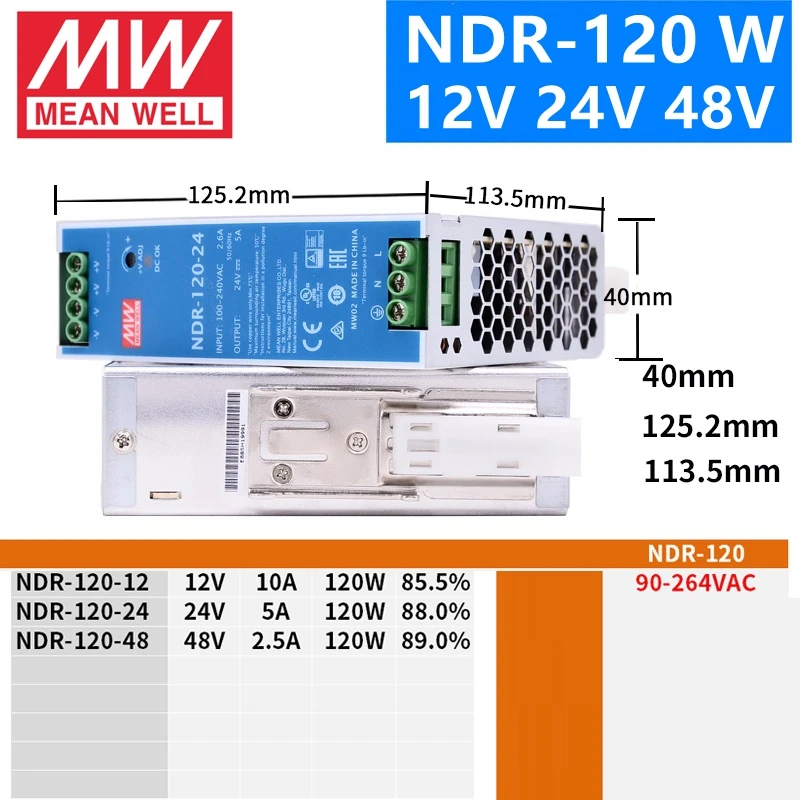 Бренд MEAN WELL представляет NDR-75 120 240 480 12V 24V 48 V meanwell NDR-75-120-240-480 Вт, 12 В, 24 В, 48 В, один Выход промышленные на din-рейку