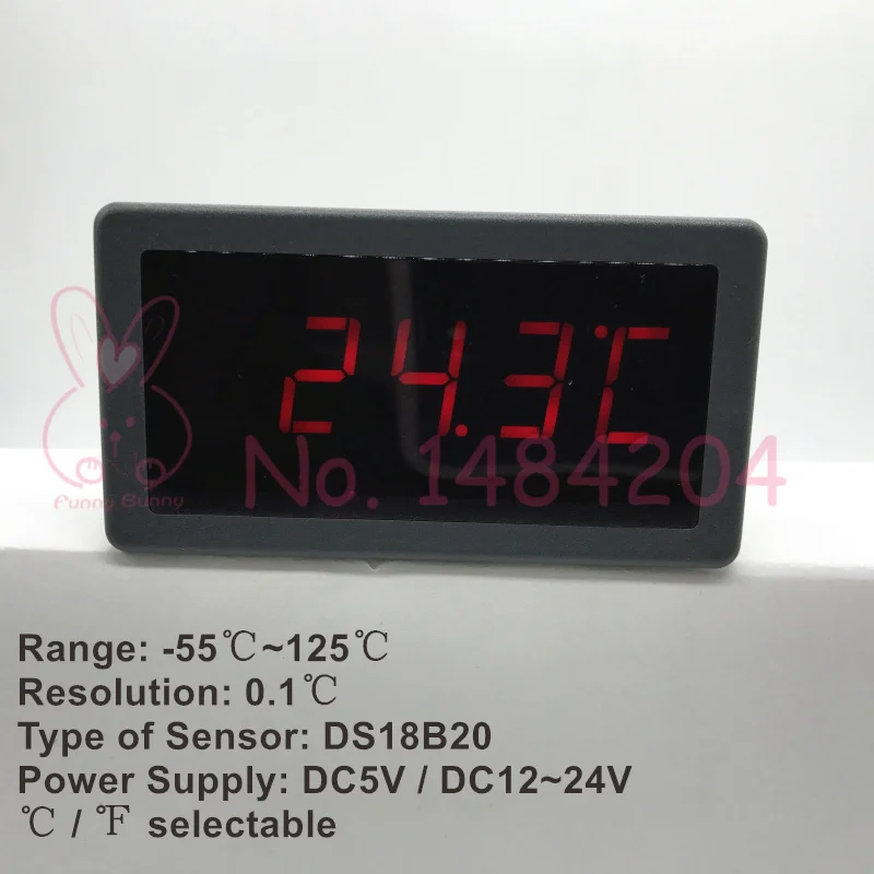 

Digital Thermometer 5135T DS18B20 Temperature Indicator -55~125C DC5V 12V~24V Power Supply Red / 1Blue Font Display