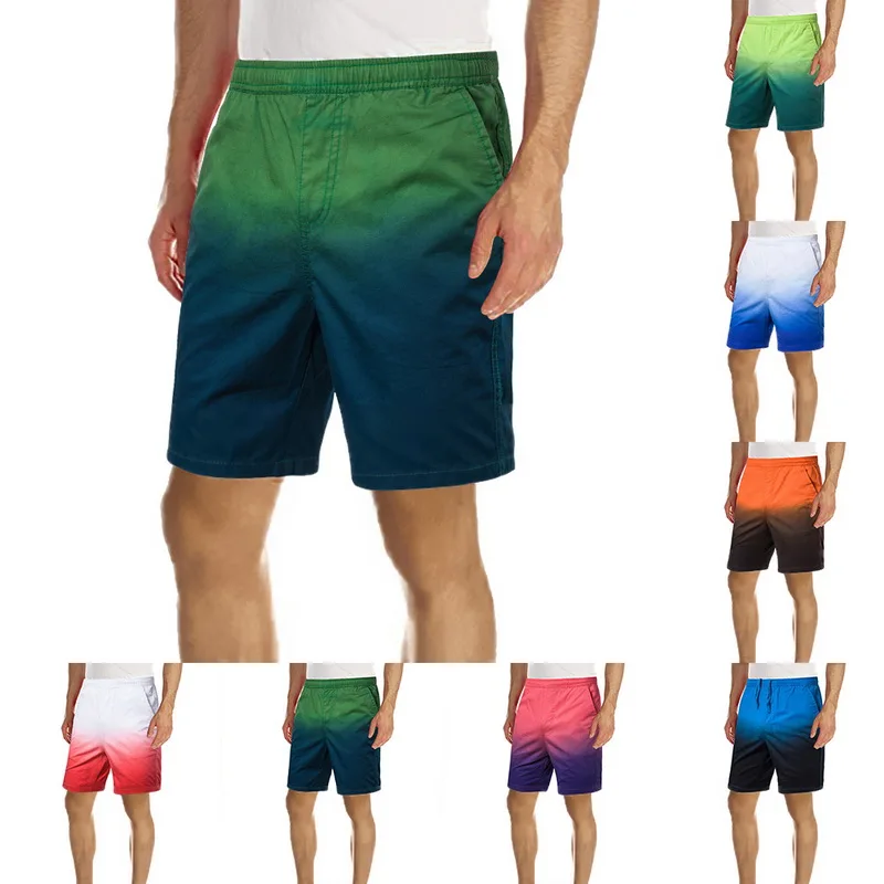 

CYSINCOS 2019 Summer Shorts Men Breathable Beach Shorts Men Quick Dry Loose Drawstring Short Printed Gradient Male Boardshorts
