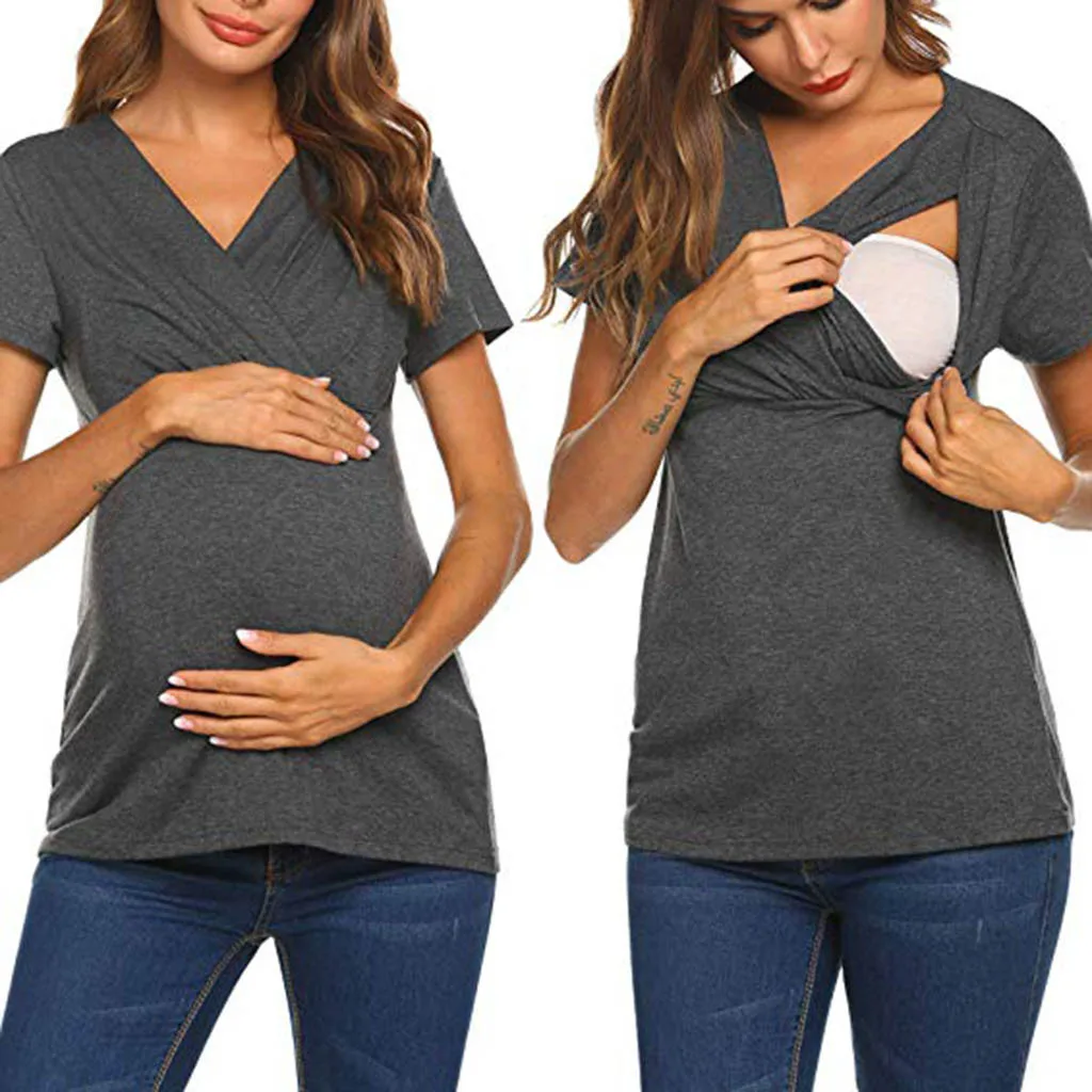 Женская полосатая блузка для кормления грудью для беременных, повседневная одежда, блузка для беременных