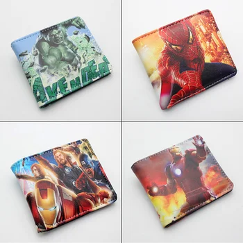 

Superhero Endgame Hulk Captain America Pu Short Wallet Boys Girls Mens Bifold Photo Card Holder Layers Button Leather Print Purse