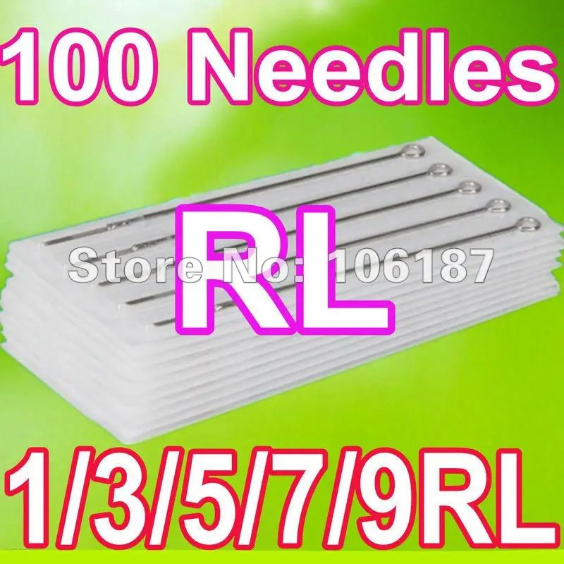 

Free shipping 100pcs 1,3,5,7,9RL Tattoo Needles Supplies tattoo machine gun needles Supply