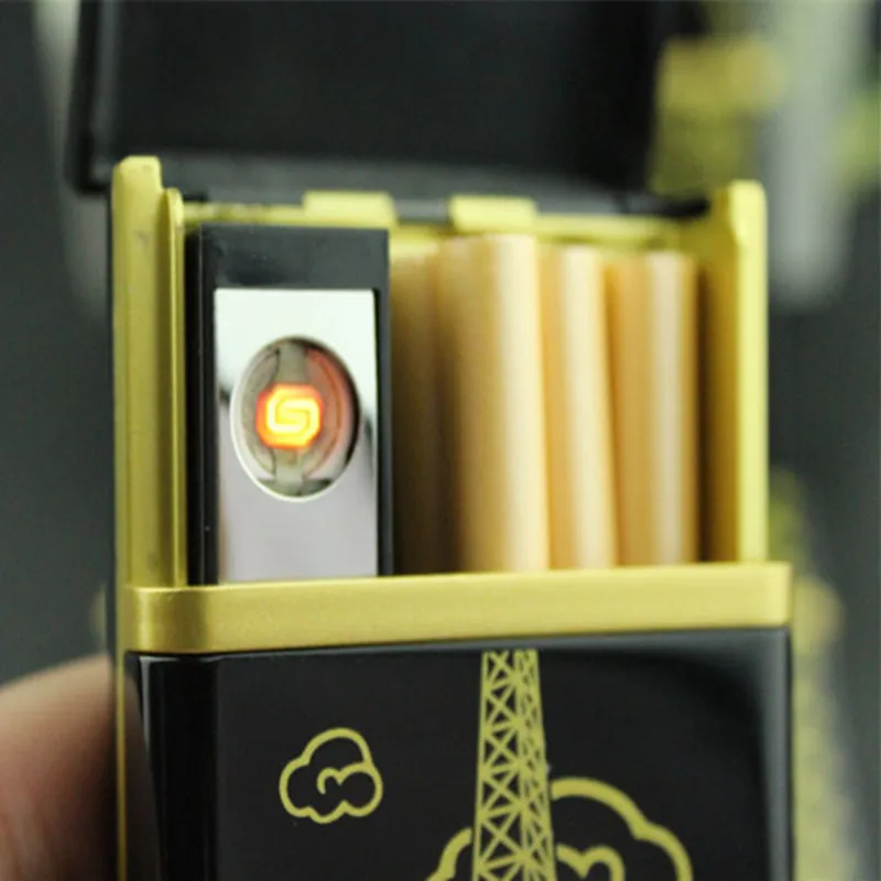 Подарок Портативный Пластик сигареты Коробки с электронных usb-зажигалка