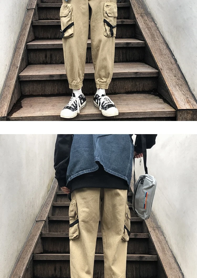 2019 мужские хлопковые повседневные накладной карман штаны свободные брюки активные эластичные хип хоп мужские высококачественные