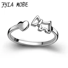 Fyla Mode Cute 925 Sterling Silver Hollow Dog Heart Open Band Ring For Women Girl Engagement Ring Fashin Jewelry Accessories YH