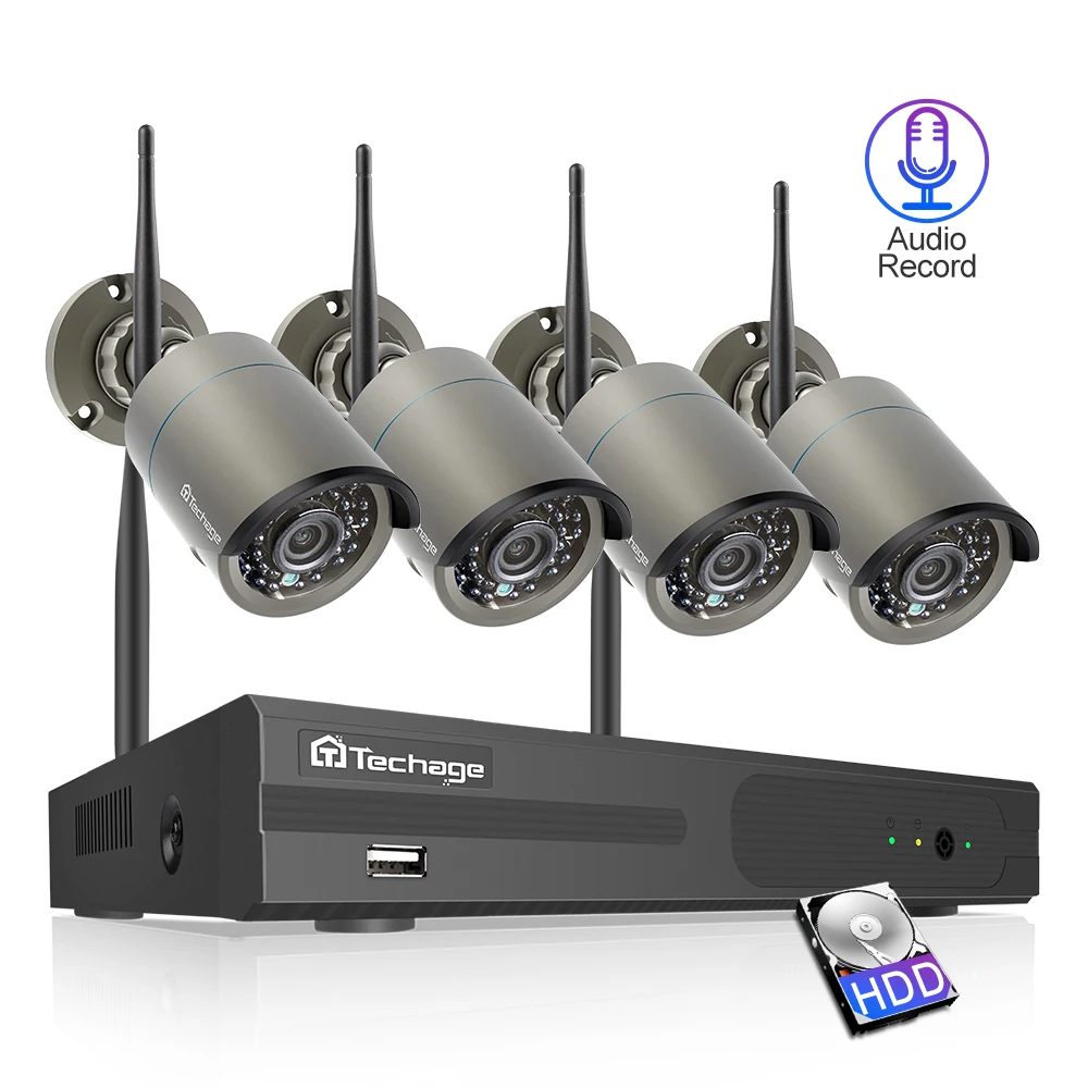 Techage 4CH система видеонаблюдения беспроводная 1080P HD NVR 4 шт. 2.0MP ИК наружная