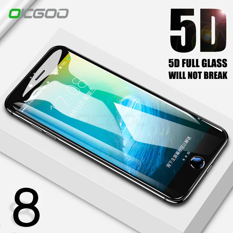 

OICGOO 5D Full Cover Tempered Glass For iPhone 8 7 6 6S Plus 5D Screen Protector Film For iPhone 6 6S 7 8 Plus Protective Glass