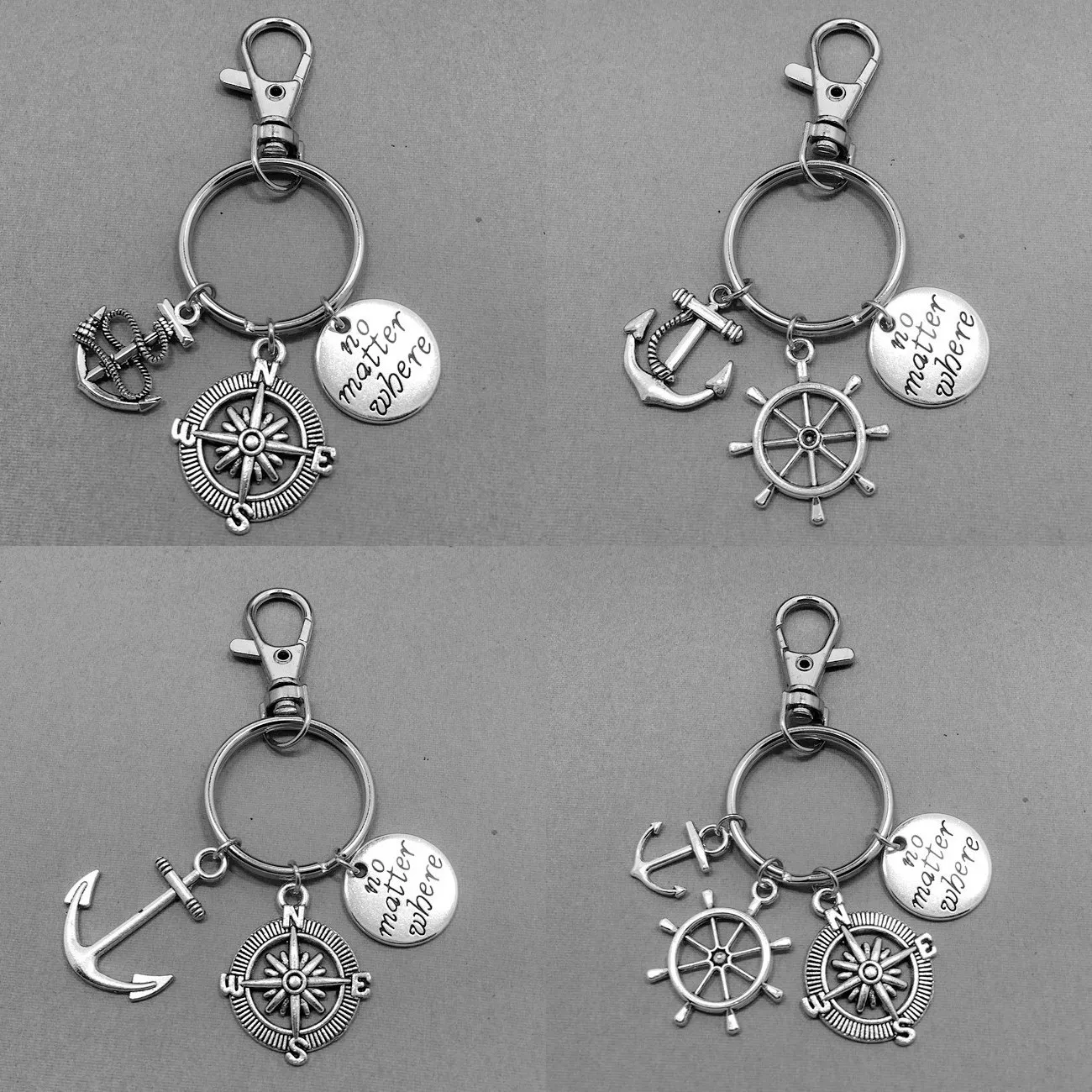 

New Style Ancient Silver Anchor Rudder No Matter Where Keychain Compass Nautical Sailor Keychain Keyring Women Men Jewelry Gift